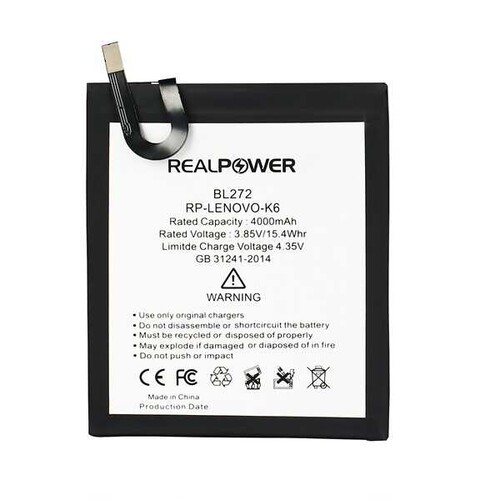 RealPower Lenovo K6 Power Yüksek Kapasiteli Batarya Pil - Thumbnail