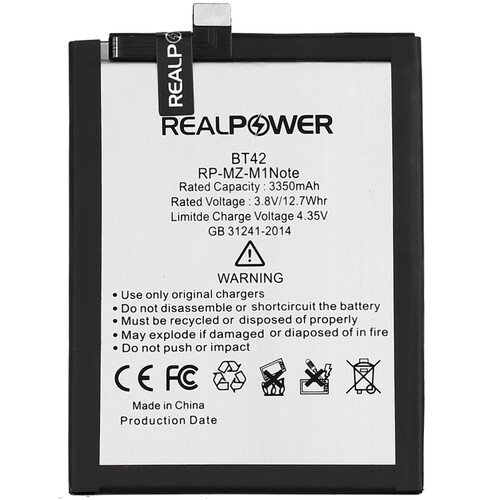 RealPower Meizu M1 Note Note 1 Yüksek Kapasiteli Batarya Pil 3350mah - Thumbnail