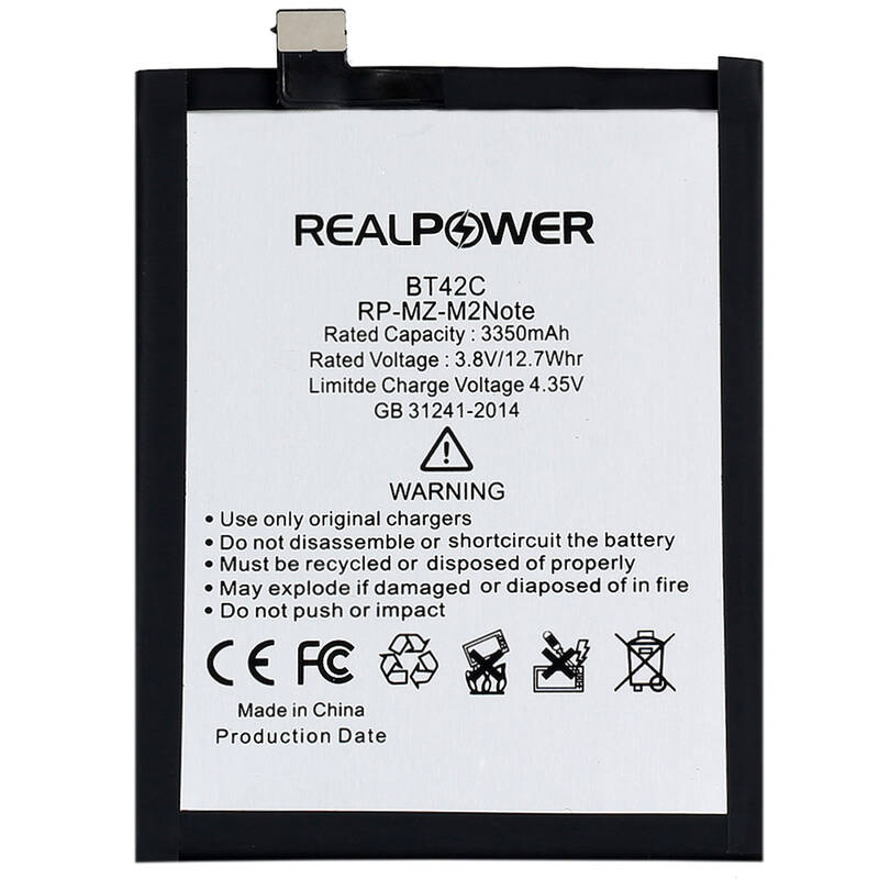 RealPower Meizu M2 Note Note 2 Yüksek Kapasiteli Batarya Pil 3350mah