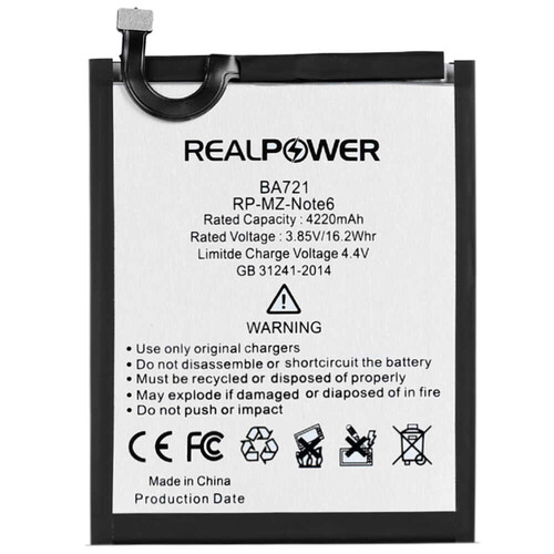 RealPower Meizu Note 6 Yüksek Kapasiteli Batarya Pil 4220mah - Thumbnail