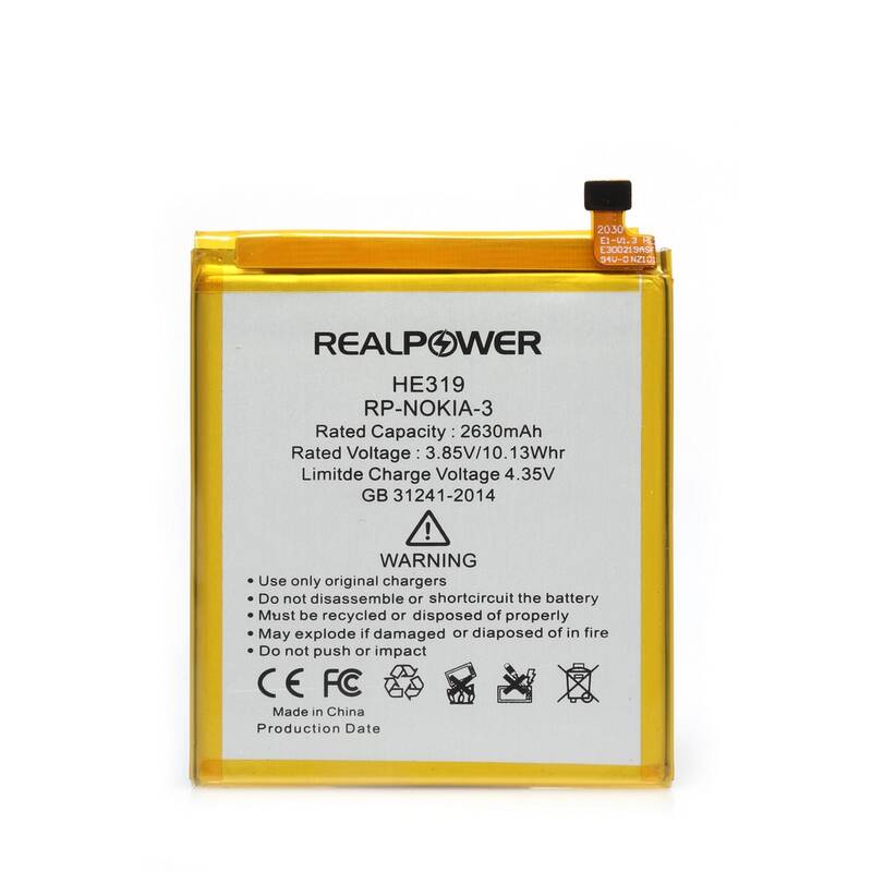 Realpower Nokia 3 Uyumlu Yüksek Kapasiteli Batarya Pil 2630mah