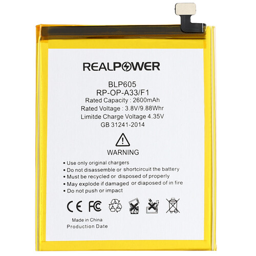 RealPower Oppo A33 Yüksek Kapasiteli Batarya Pil 2600mah - Thumbnail