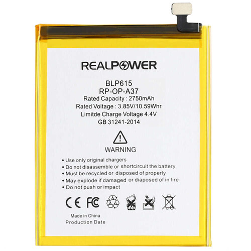 RealPower Oppo A37 Yüksek Kapasiteli Batarya Pil 2750mah - Thumbnail