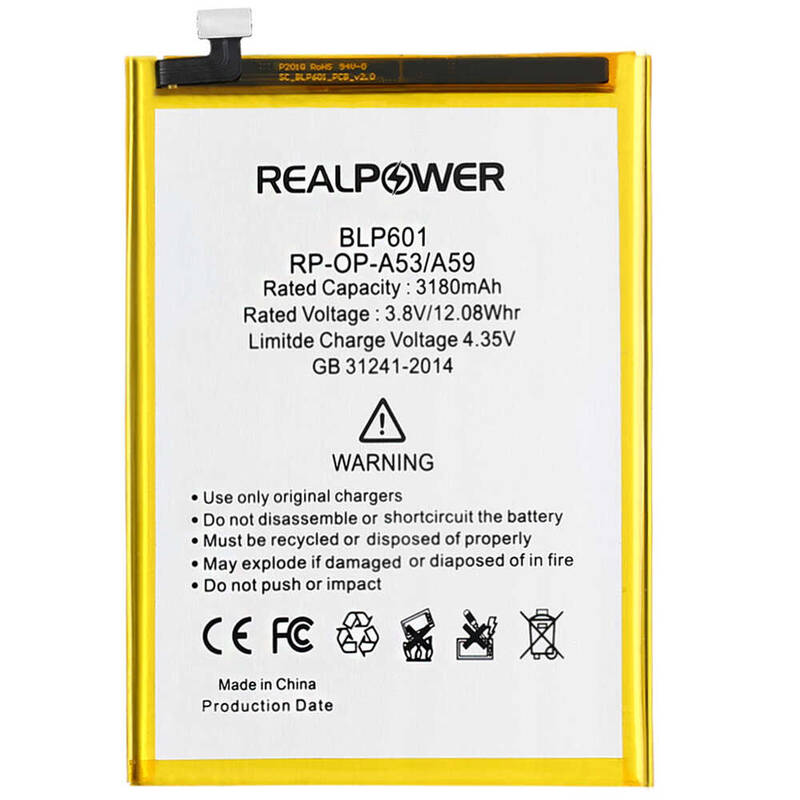 RealPower Oppo A53 Yüksek Kapasiteli Batarya Pil 3180mah