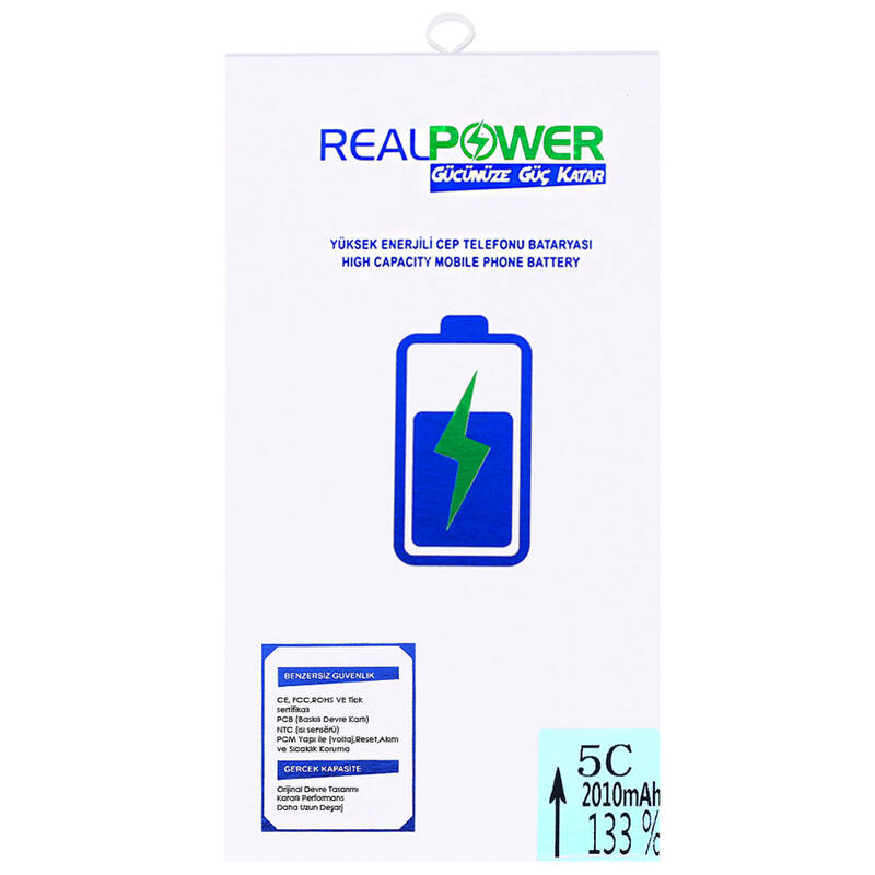 RealPower Apple Uyumlu iPhone 5c Yüksek Kapasiteli Batarya 2010mah