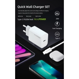RealPower 20W Seyahat Şarj Aleti + Type-c den Lightning Kablo RP-CG20C