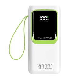 RealPower 30000mAh 22.5W Taşınabilir Ledli Beyaz Powerbank RP-PBC3
