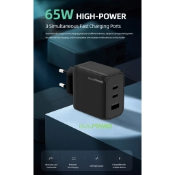 RealPower 65W GAN Beyaz Seyahat Hızlı Şarj Aleti + Type-c den Type-c Kablo RP-CG65CW