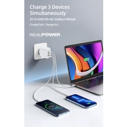 RealPower 65W GAN Siyah Seyahat Hızlı Şarj Aleti + Type-c den Type-c Kablo RP-CG65CB