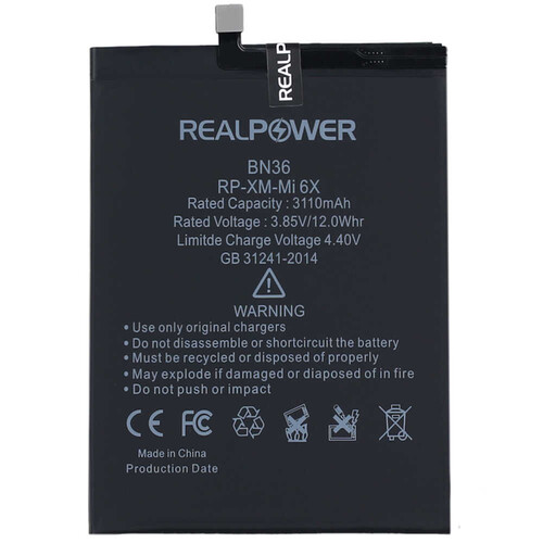 RealPower Xiaomi Mi 6x Yüksek Kapasiteli Batarya Pil 3110mah - Thumbnail