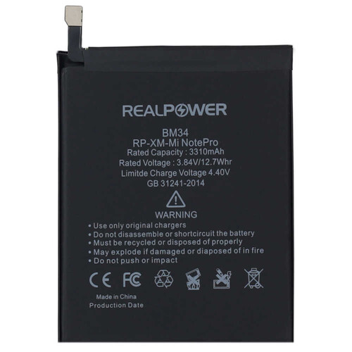RealPower Xiaomi Mi Note Pro Yüksek Kapasiteli Batarya Pil 3310mah - Thumbnail