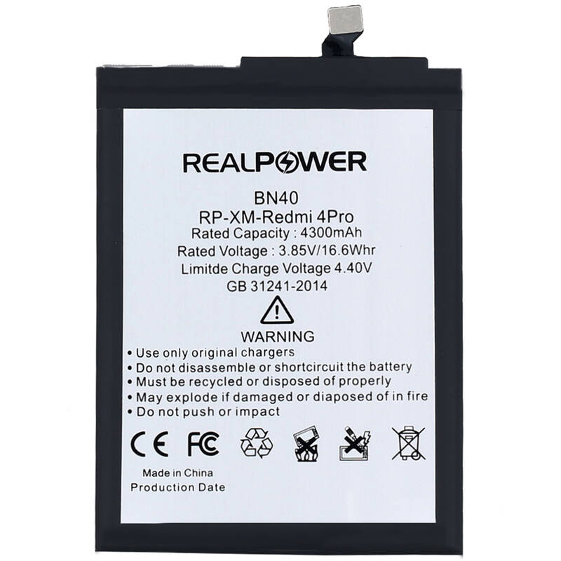 Realpower Xiaomi Redmi 4 Pro Uyumlu Yüksek Kapasiteli Batarya Pil 4300mah