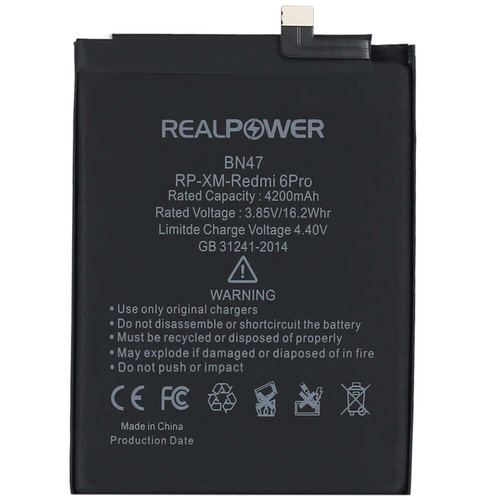 RealPower Xiaomi Redmi 6 Pro Yüksek Kapasiteli Batarya Pil 4200mah - Thumbnail