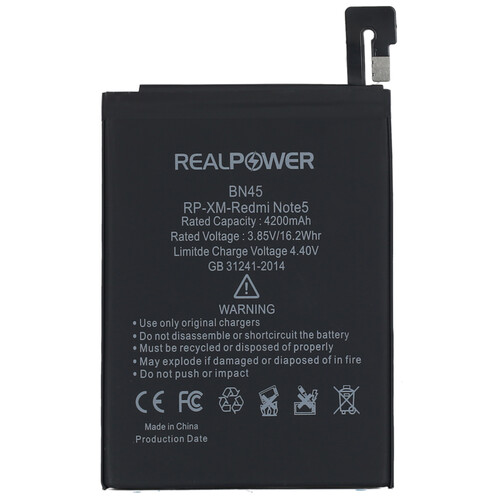 Realpower Xiaomi Redmi Note 5 Uyumlu Yüksek Kapasiteli Batarya Pil 40200mah - Thumbnail